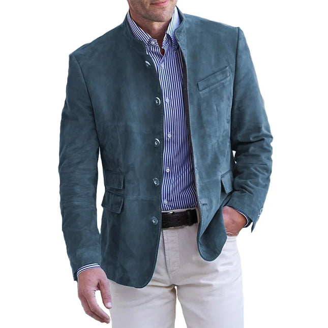 Men’s Stand Collar Suede Button Blazer