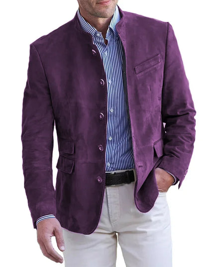 Men’s Stand Collar Suede Button Blazer
