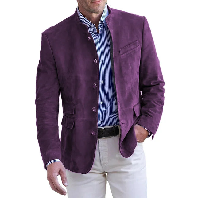Men’s Stand Collar Suede Button Blazer