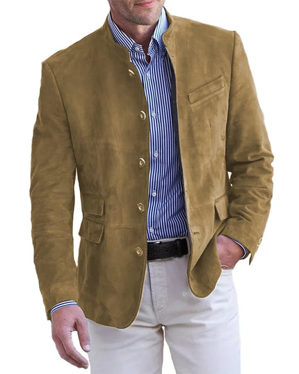 Men’s Stand Collar Suede Button Blazer