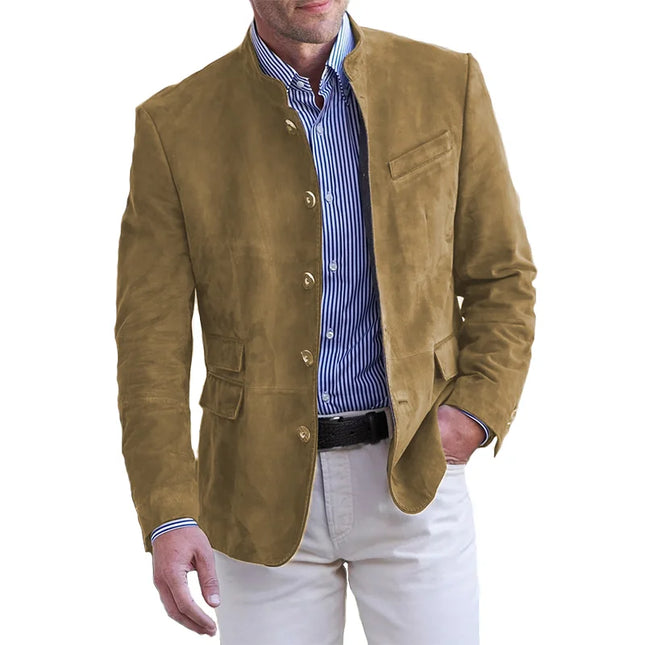 Men’s Stand Collar Suede Button Blazer