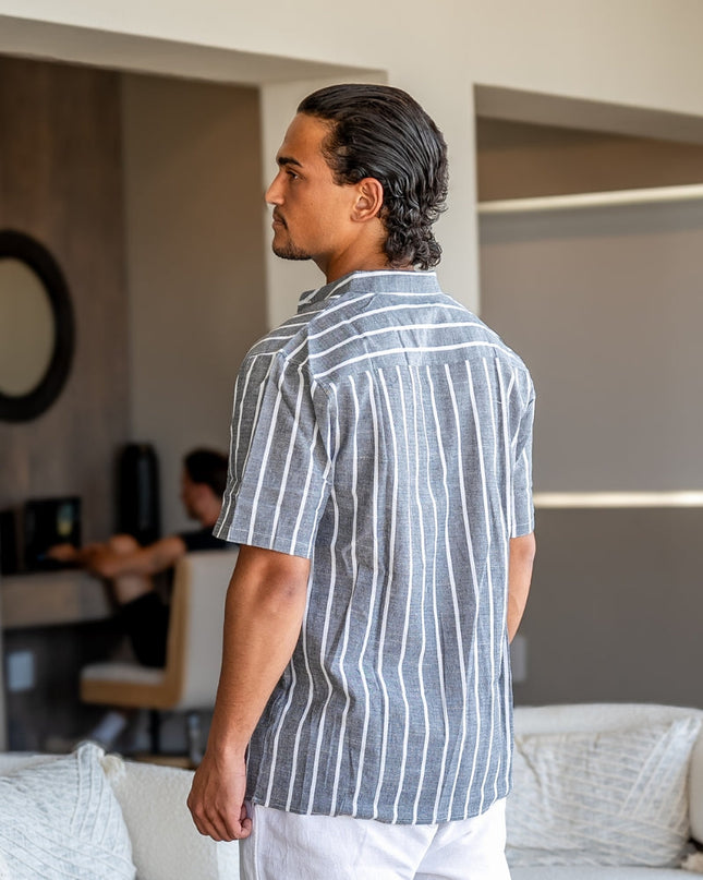 Men’s Striped Band Collar Shirt