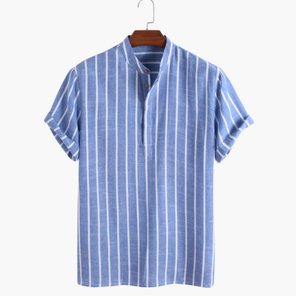 Men’s Striped Band Collar Shirt