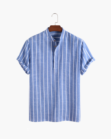 Men’s Striped Band Collar Shirt