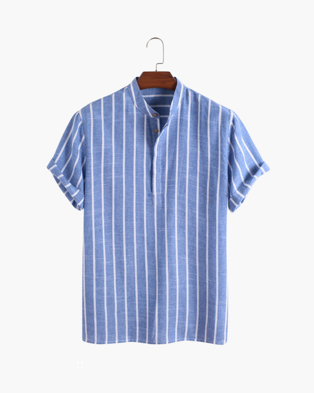Men’s Striped Band Collar Shirt