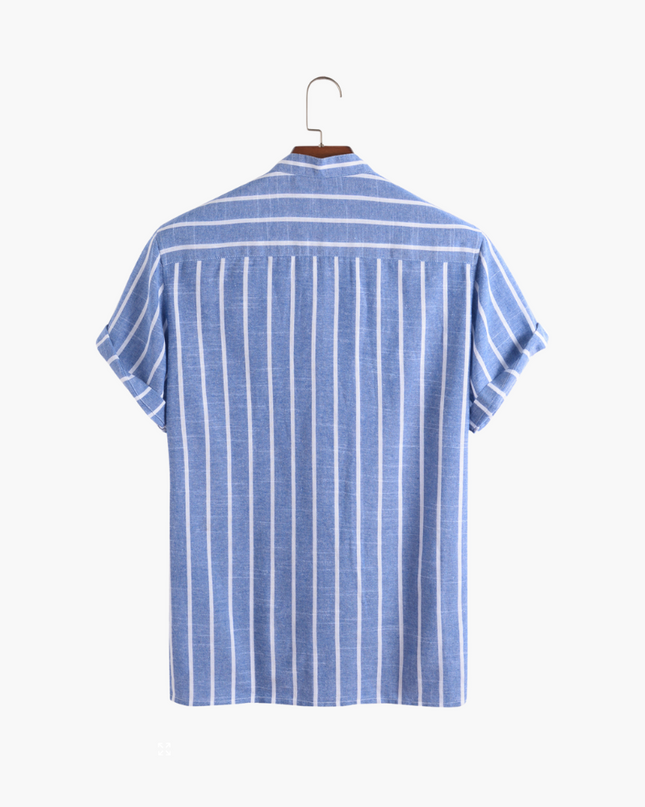 Men’s Striped Band Collar Shirt