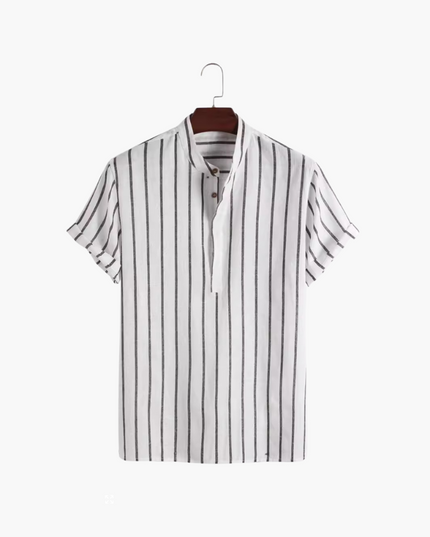 Men’s Striped Band Collar Shirt