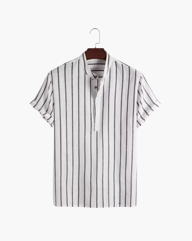 Men’s Striped Band Collar Shirt