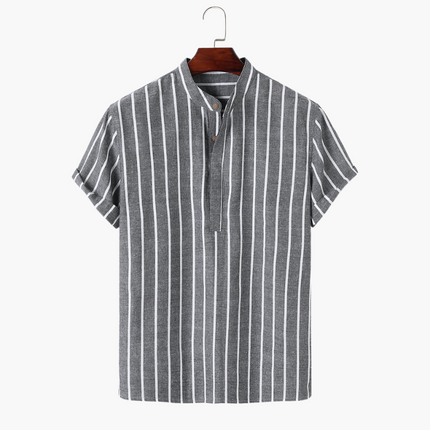 Men’s Striped Band Collar Shirt
