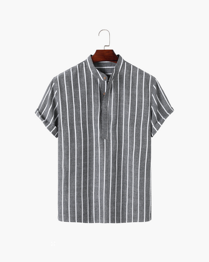 Men’s Striped Band Collar Shirt