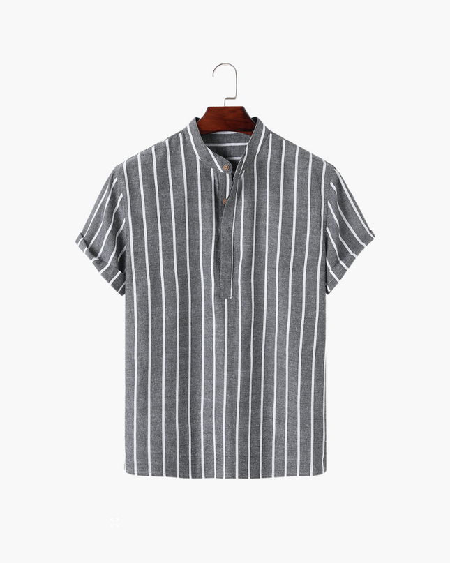 Men’s Striped Band Collar Shirt
