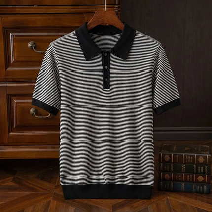 Men’s Striped Knit Polo Shirt