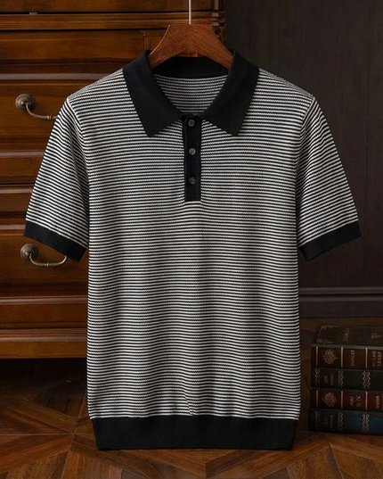 Men’s Striped Knit Polo Shirt