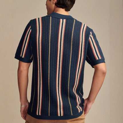 Men’s Striped Knit Shirt – Short Sleeve Button-Up