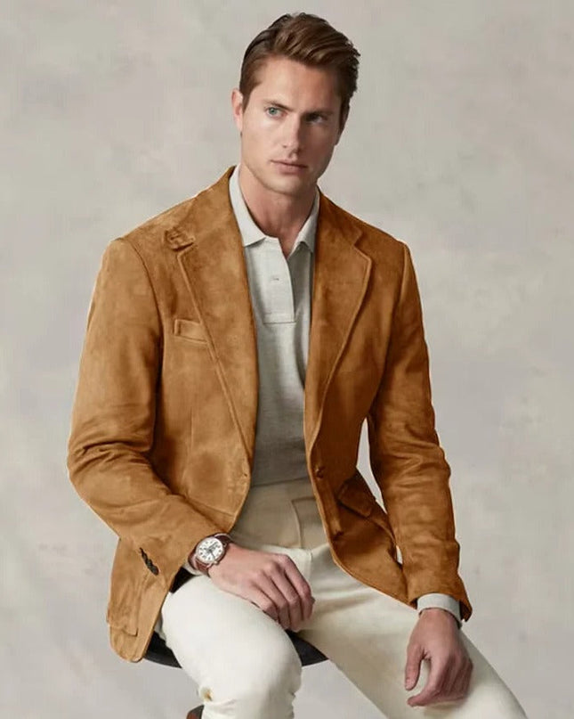 Men’s Suede Notched Lapel Blazer