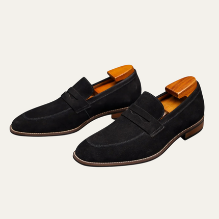 Men’s Suede Penny Loafers with Almond Toe and Low Heel