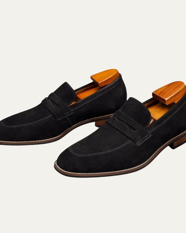 Men’s Suede Penny Loafers with Almond Toe and Low Heel