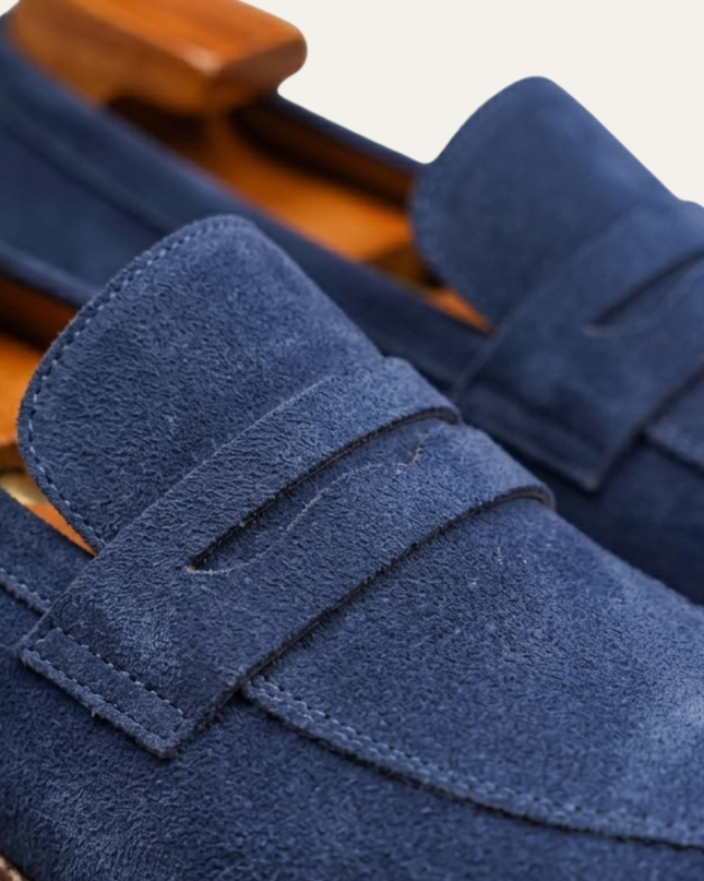 Men’s Suede Penny Loafers with Almond Toe and Low Heel