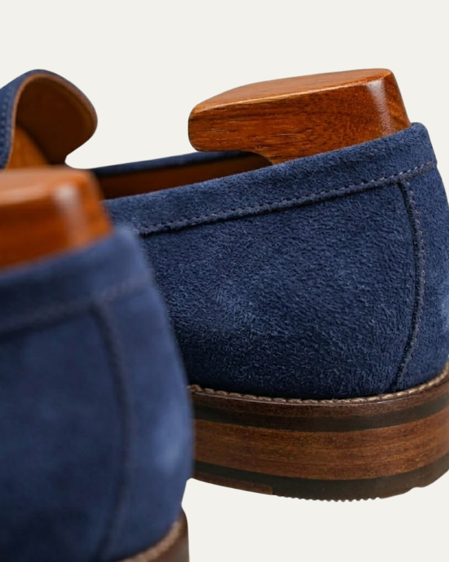 Men’s Suede Penny Loafers with Almond Toe and Low Heel