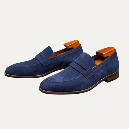 Men’s Suede Penny Loafers with Almond Toe and Low Heel