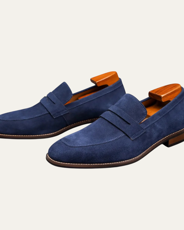 Men’s Suede Penny Loafers with Almond Toe and Low Heel