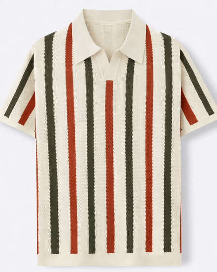 Men’s Summer Knit Polo – Vertical Stripe Shirt