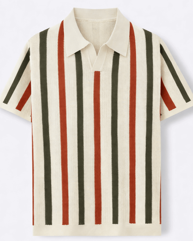 Men’s Summer Knit Polo – Vertical Stripe Shirt