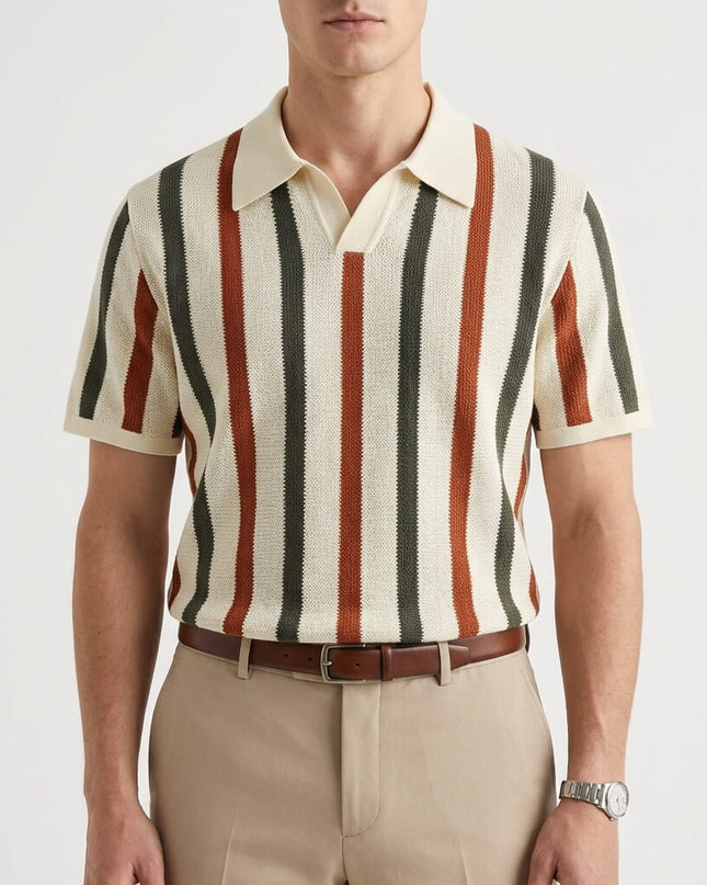 Men’s Summer Knit Polo – Vertical Stripe Shirt
