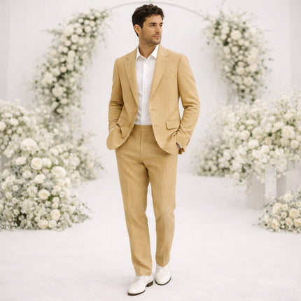 Men’s Two-Piece Suit Set with Notch Lapel and Slim Trousers