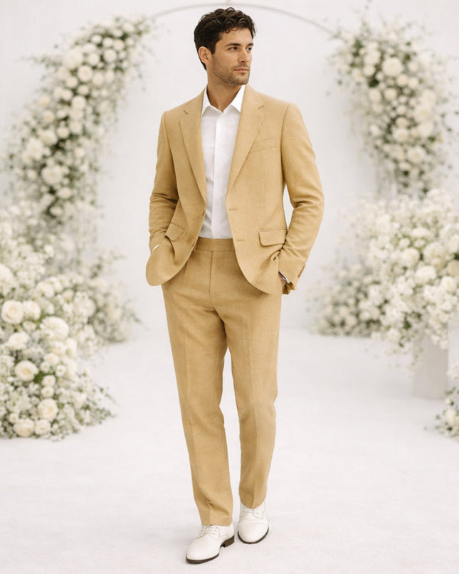 Men’s Two-Piece Suit Set with Notch Lapel and Slim Trousers