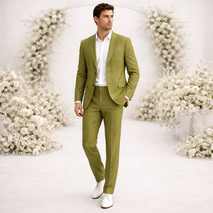 Men’s Two-Piece Suit Set with Notch Lapel and Slim Trousers