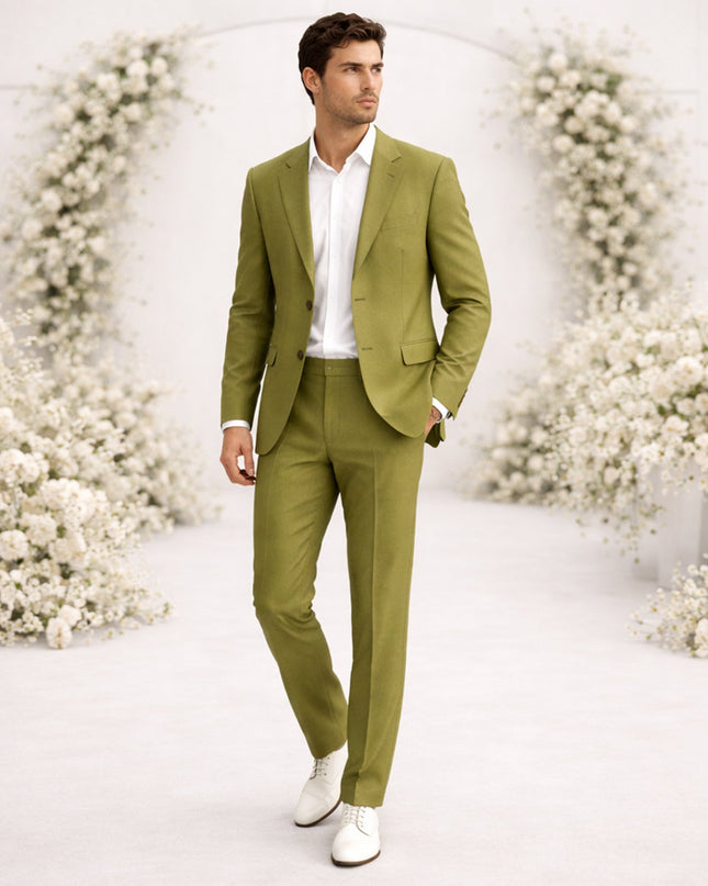 Men’s Two-Piece Suit Set with Notch Lapel and Slim Trousers