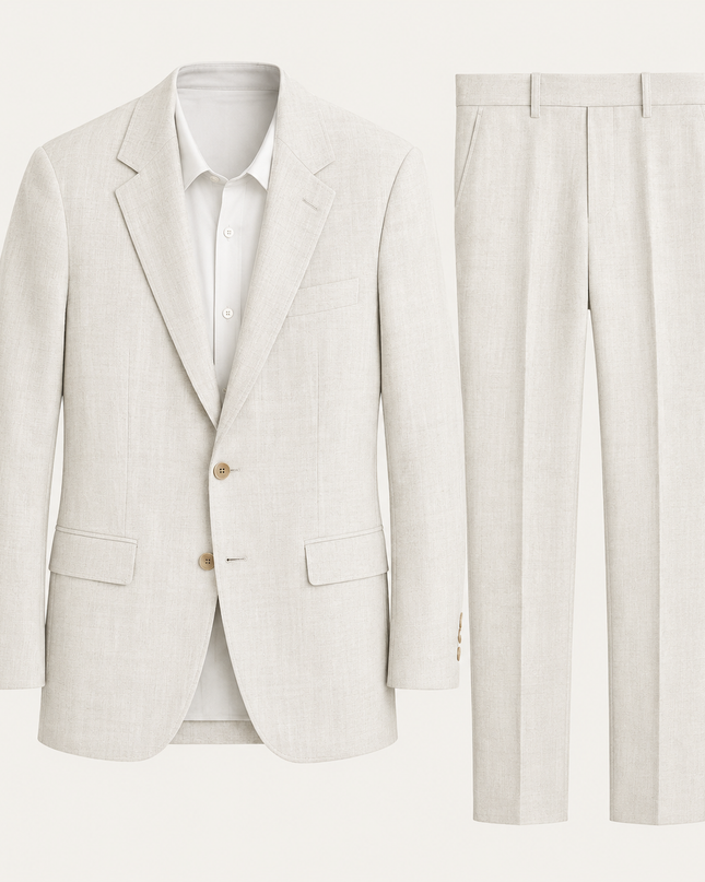 Men’s Linen Two-Piece Suit Set with Notch Lapel and Slim Trousers