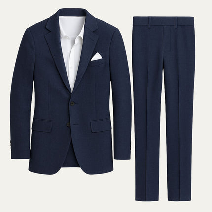 Men’s Two-Piece Suit Set with Notch Lapel Blazer and Straight-Leg Trousers
