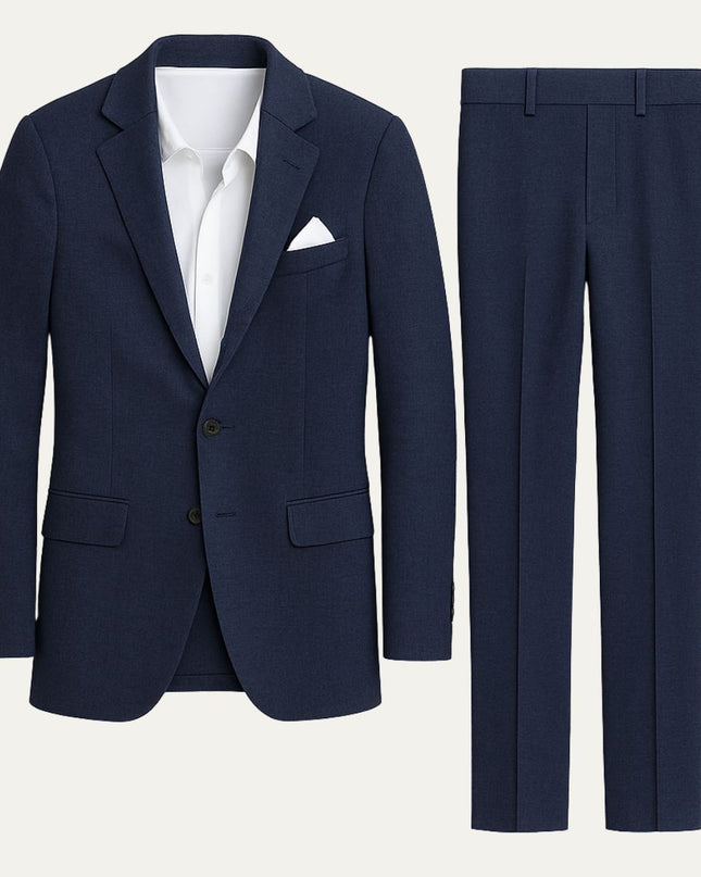Men’s Two-Piece Suit Set with Notch Lapel Blazer and Straight-Leg Trousers