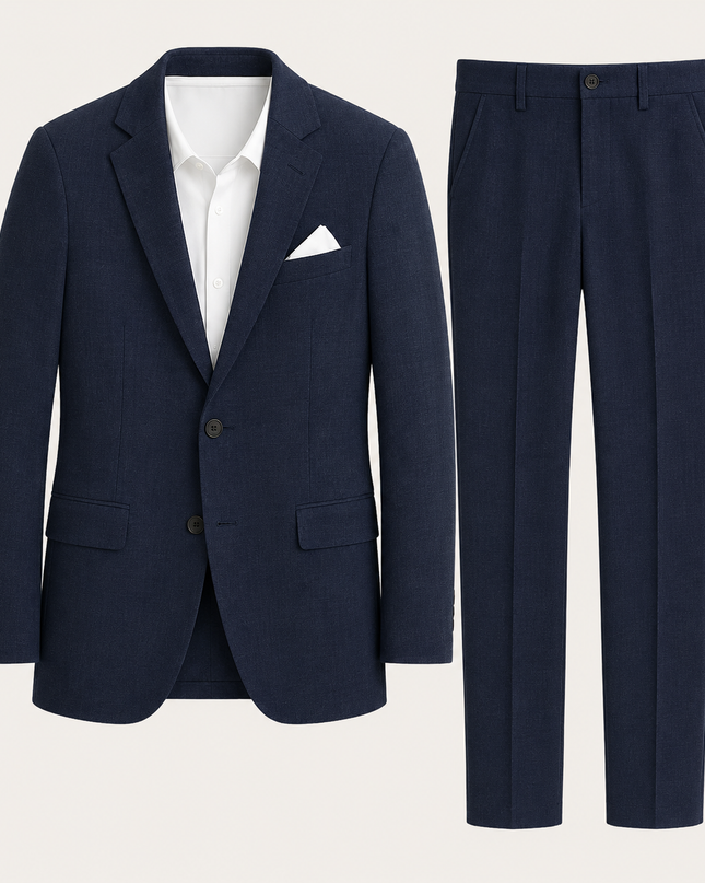 Men’s Two-Piece Suit Set with Notch Lapel Blazer and Straight-Leg Trousers