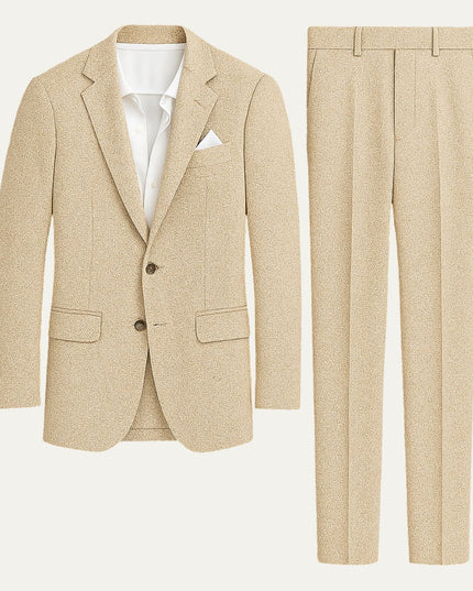 Men’s Two-Piece Suit Set with Notch Lapel Blazer and Straight-Leg Trousers