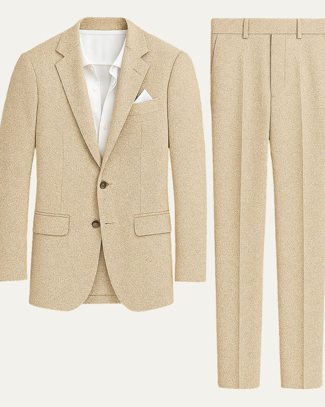 Men’s Two-Piece Suit Set with Notch Lapel Blazer and Straight-Leg Trousers