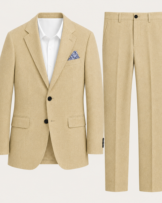 Men’s Two-Piece Suit Set with Notch Lapel Blazer and Straight-Leg Trousers
