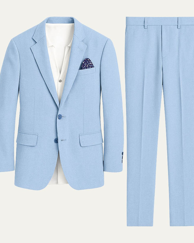 Men’s Two-Piece Suit Set with Notch Lapel Blazer and Straight-Leg Trousers