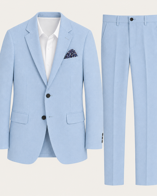 Men’s Two-Piece Suit Set with Notch Lapel Blazer and Straight-Leg Trousers