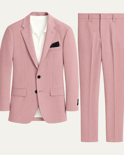 Men’s Two-Piece Suit Set with Notch Lapel Blazer and Straight-Leg Trousers