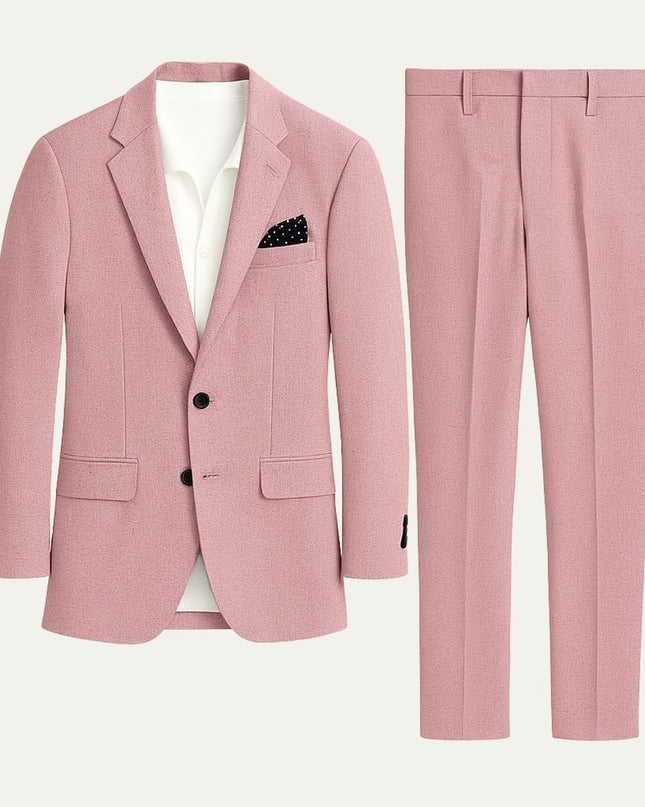 Men’s Two-Piece Suit Set with Notch Lapel Blazer and Straight-Leg Trousers