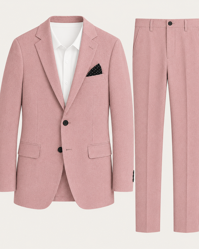 Men’s Two-Piece Suit Set with Notch Lapel Blazer and Straight-Leg Trousers