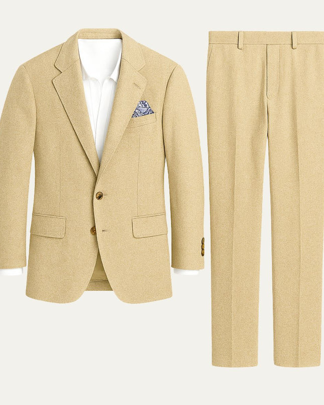 Men’s Two-Piece Suit Set with Notch Lapel Blazer and Straight-Leg Trousers