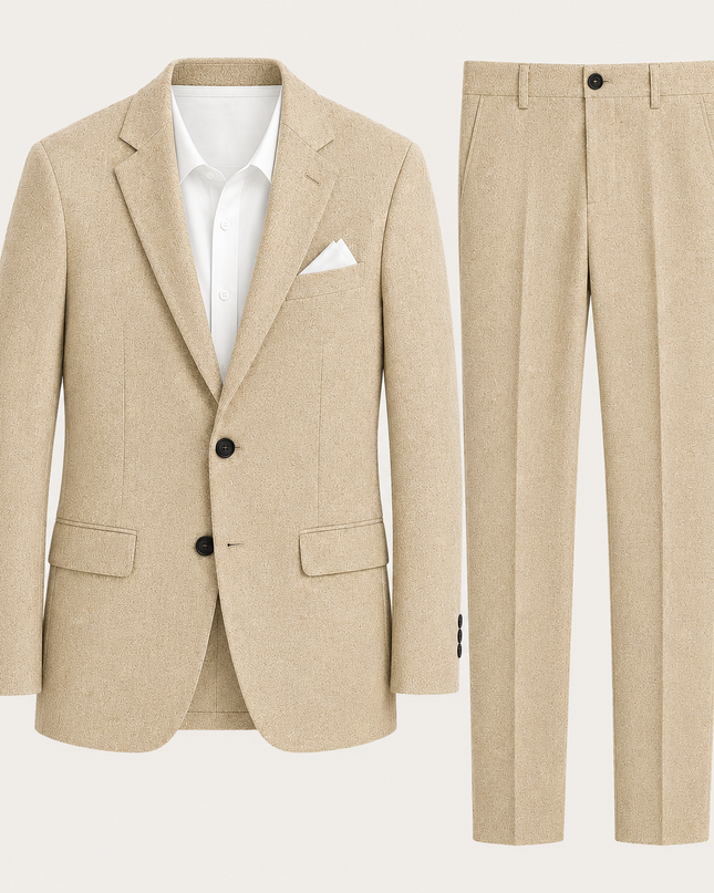 Men’s Two-Piece Suit Set with Notch Lapel Blazer and Straight-Leg Trousers