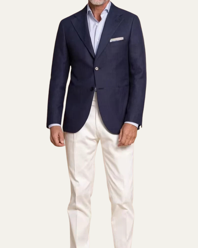 Men’s Two-Piece Suit Set with Notch Lapel Blazer and Straight-Leg Trousers