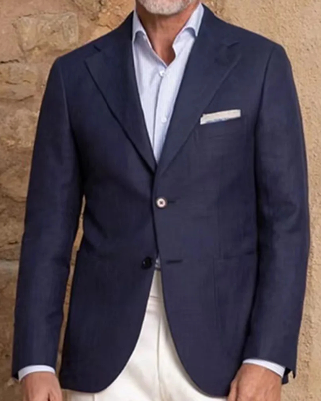 Men’s Two-Piece Suit Set with Notch Lapel Blazer and Straight-Leg Trousers