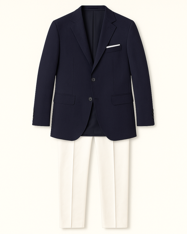 Men’s Two-Piece Suit Set with Notch Lapel Blazer and Straight-Leg Trousers