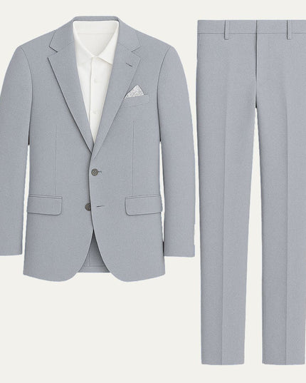 Men’s Two-Piece Suit Set with Notch Lapel Blazer and Straight-Leg Trousers